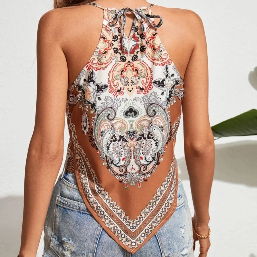Paisley Print Satin Cami Tank Top - Picture 3 of 10